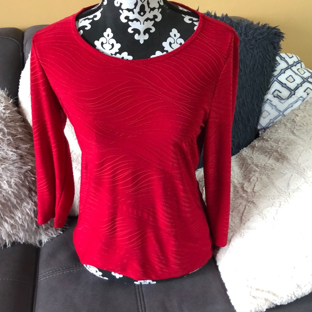 JM COLLECTION Red 3/4 Sleeve Top Size Petite M